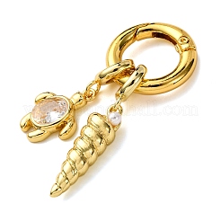 Brass Pave Clear Cubic Zirconia Turtle Conch Shape Pendant Decorations&nbsp;KK-C119-15G