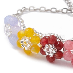 Flower Natural White Jade & Agate(Dyed) Beded Bracelets&nbsp;BJEW-MZ00076
