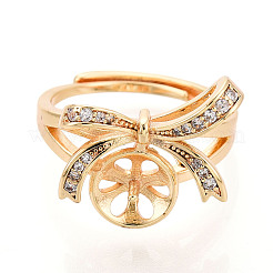Bowknot Brass Micro Pave Clear Cubic Zirconia Adjustable Ring Settings&nbsp;KK-T076-27G