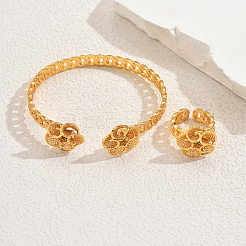 Elegant Middle Eastern Brass Flower Cuff Ring & Bangle Set for Women&nbsp;CW9871