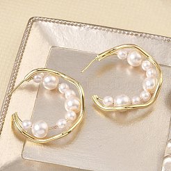 Brass with Plastic Pearls Stud Earrings&nbsp;KK-CBAD851-23G