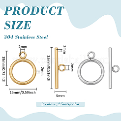 50Pcs 2 Colors 304 Stainless Steel Toggle Clasps&nbsp;STAS-BC0004-17