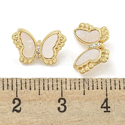Brass Pave Clear Cubic Zirconia Butterfly Connector Charms with Sea Shell&nbsp;KK-Q820-13G
