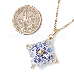 Handmade Flower Printed Porcelain Ceramic Beaded Star Pendant 304 Stainless Steel Chain Necklaces&nbsp;NJEW-MZ00143