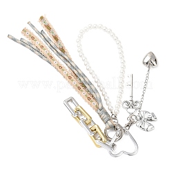 Polyester Cord & Plastic Bead & Alloy Key Heart Bowknot Pendant Decorations&nbsp;HJEW-JM04327-02