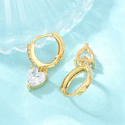 Brass Micro Pave Cubic Zirconia Hoop Dangle Earrings&nbsp;KK-H297-02G-01