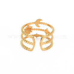 Ion Plating(IP) 304 Stainless Steel Sun and Moon Open Cuff Ring for Women&nbsp;RJEW-S405-152G