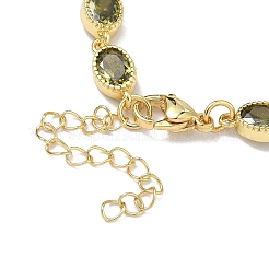 Oval Brass Pave Cubic Zirconia Link Chain Bracelets for Women&nbsp;BJEW-P385-02G-07