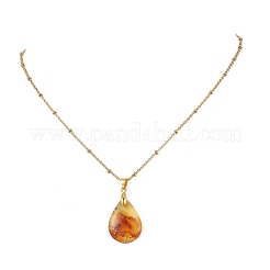 Natural Amber Teardrop Pendant 304 Stainless Steel Satellite Chain Necklaces&nbsp;NJEW-JN05983-01