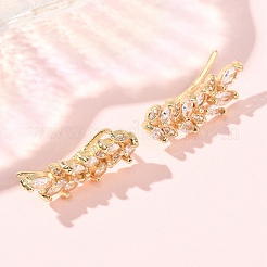 Brass Pave Cubic Zirconia Stud Crawler Earrings&nbsp;KK-CBAA351-24G-02