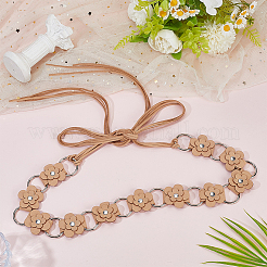 1Pc Imitation Leather Flower Brass Ring Link Chain Waist Belly Chains Belts for Women&nbsp;AJEW-CL0001-49A