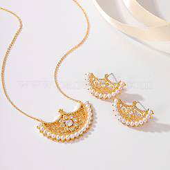 Brass Micro Pave Clear Cubic Zirconia Moon Pendant Necklaces & Stud Earrings Sets for Women&nbsp;WM4804