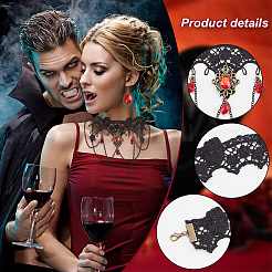 Resin Oval Pendant Dangle Earrings and Lace Choker Necklaces&nbsp;AJEW-PH0004-17