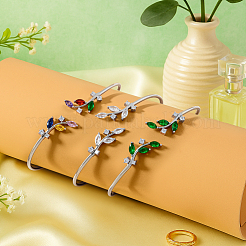 3Pcs 3 Colors Elegant Brass Cubic Zirconia Leaf Cuff Bangles for Women&nbsp;BJEW-GO0003-01P