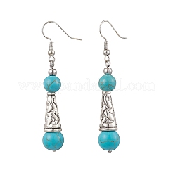 Brass Synthetic Turquoise Dangle Earrings&nbsp;EJEW-JE06535-02