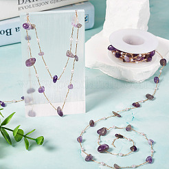 2M Natural Amethyst Chips & ABS Plastic Imitation Pearl Beaded Chains&nbsp;CHC-TA0001-25