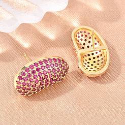 Brass Micro Pave Cubic Zirconia Stud Earrings&nbsp;EJEW-K324-09G-02