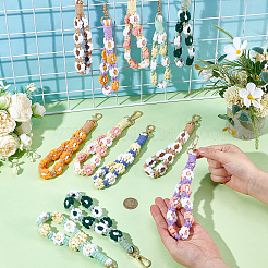16Pcs 8 Styles Zinc Alloy Polyester Flower Keychains&nbsp;HJEW-TW0001-02