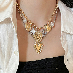 Alloy Rhinestone & Iron Heart Pendant Double Layer Necklaces for Women&nbsp;WG7EE33-01