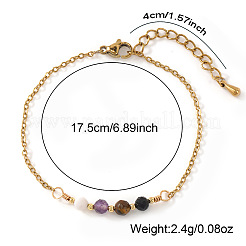 Faceted Round Natural Black Onyx(Dyed & Heated) & Tiger Eye & Amethyst & Shell Beaded Bracelets with Stainless Steel Cable Chains&nbsp;NW1316