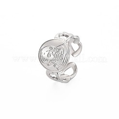 Non-Tarnish 304 Stainless Steel Oval with Human Wide Open Cuff Ring for Women&nbsp;RJEW-S405-164P