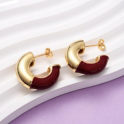 Brass Enamel C-Shaped Stud Earrings&nbsp;EJEW-D332-02B-G