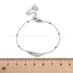 304 Stainless Steel Feather Link Bracelets for Women&nbsp;BJEW-A036-17P