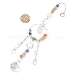 Natural Quartz Crystal Nuggets & Glass Teardrop Hanging Suncatchers&nbsp;HJEW-JM04486