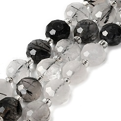 Natural Tourmalinated Quartz/Black Rutilated Quartz Beads Strands&nbsp;G-B153-B08