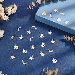 60Pcs 3 Style Moon & Star Brass Charms&nbsp;KK-PH0039-79