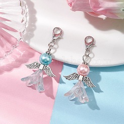 2Pcs 2 Colors Wedding Season Angel Glass Pearl & Acrylic Pendant Decorations&nbsp;HJEW-JM01920-1