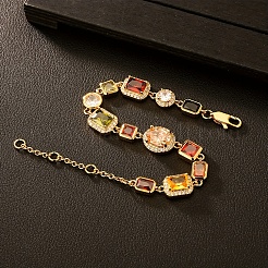 Brass Pave Colorful Cubic Zirconia Geometric Rectangle Flat Round Square Link Chain Bracelets for Women and Men&nbsp;IX3096