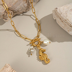 Ocean Vacation Style 304 Stainless Steel & Imitation Pearl Pendant Necklaces for Women&nbsp;MO6762-1