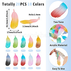 20Pcs 10 Colors Two Tone Frosted Acrylic Pendants&nbsp;FACR-TA0001-07