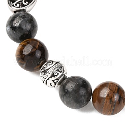 Alloy & Natural Tiger Eye & Larvikite Round Beaded Stretch Bracelets for Men Women&nbsp;BJEW-JB12566