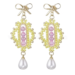 Transparent Electroplate Glass Beads Rhombus with Bowknot Dangle Stud Earrings&nbsp;EJEW-MZ00430-03