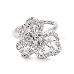 Rack Plating Brass Micro Pave Cubic Zirconia Adjustable Flower Rings&nbsp;RJEW-D025-19P