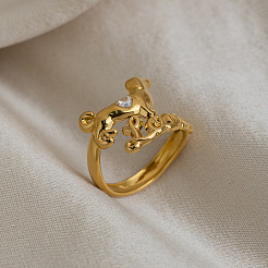 304 Stainless Steel Rhinestone Open Cuff Rings for Women&nbsp;LM3811-2