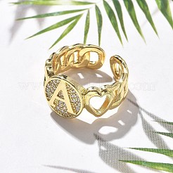 Brass Micro Pave Clear Cubic Zirconia Ooen Cuff Rings for Women&nbsp;RJEW-K289-02G