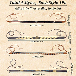 4Pcs 4 Styles Imitation Leather Southwestern Cowboy Hat Belt&nbsp;AJEW-CP0007-21