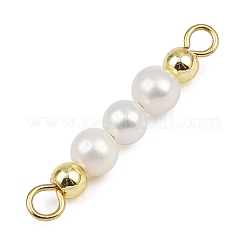 Natural Cultured Freshwater Pearl & Electroplate Non-magnetic Synthetic Hematite Round Beaded Connector Charms&nbsp;PALLOY-JF04364