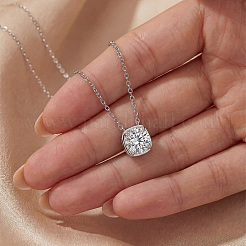 925 Sterling Silver Crystal 2CT Moissanite Square Pendant Necklaces for Women Casual Jewelry&nbsp;RU6226