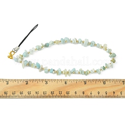 Natural Flower Amazonite Chip & CCB Plastic Round Beaded Mobile Straps&nbsp;HJEW-FZ00003