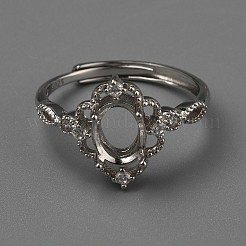 Adjustable 925 Sterling Silver Micro Pave Cubic Zirconia Oval Ring Component&nbsp;STER-WH0007-05P