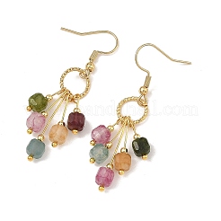 Natural Multicolor Tourmaline  Beads Tassel Dangle Earrings. with 304 Stainless Steel Earring Hooks&nbsp;EJEW-JE07340