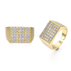 Cubic Zirconia Rectangle Signet Open Cuff Ring&nbsp;RJEW-N037-021
