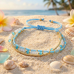Beachy Style Brass & Glass & Seed Beaded Multi-Layer Bracelets&nbsp;BK3958-1
