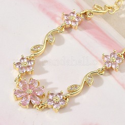 Brass Micro Pave Cubic Zirconia Link Chain Bracelets for Women&nbsp;BJEW-C156-04D-03G