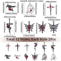 24Pcs 12 Styles Gothic Alloy Rhinestone/Acrylic/Enamel Pendants Sets&nbsp;FIND-SC0023-29