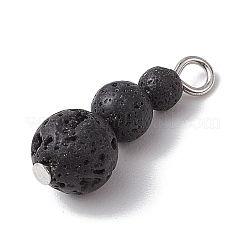 Natural Lava Rock Round Beaded Pendants&nbsp;PALLOY-JF02867-06